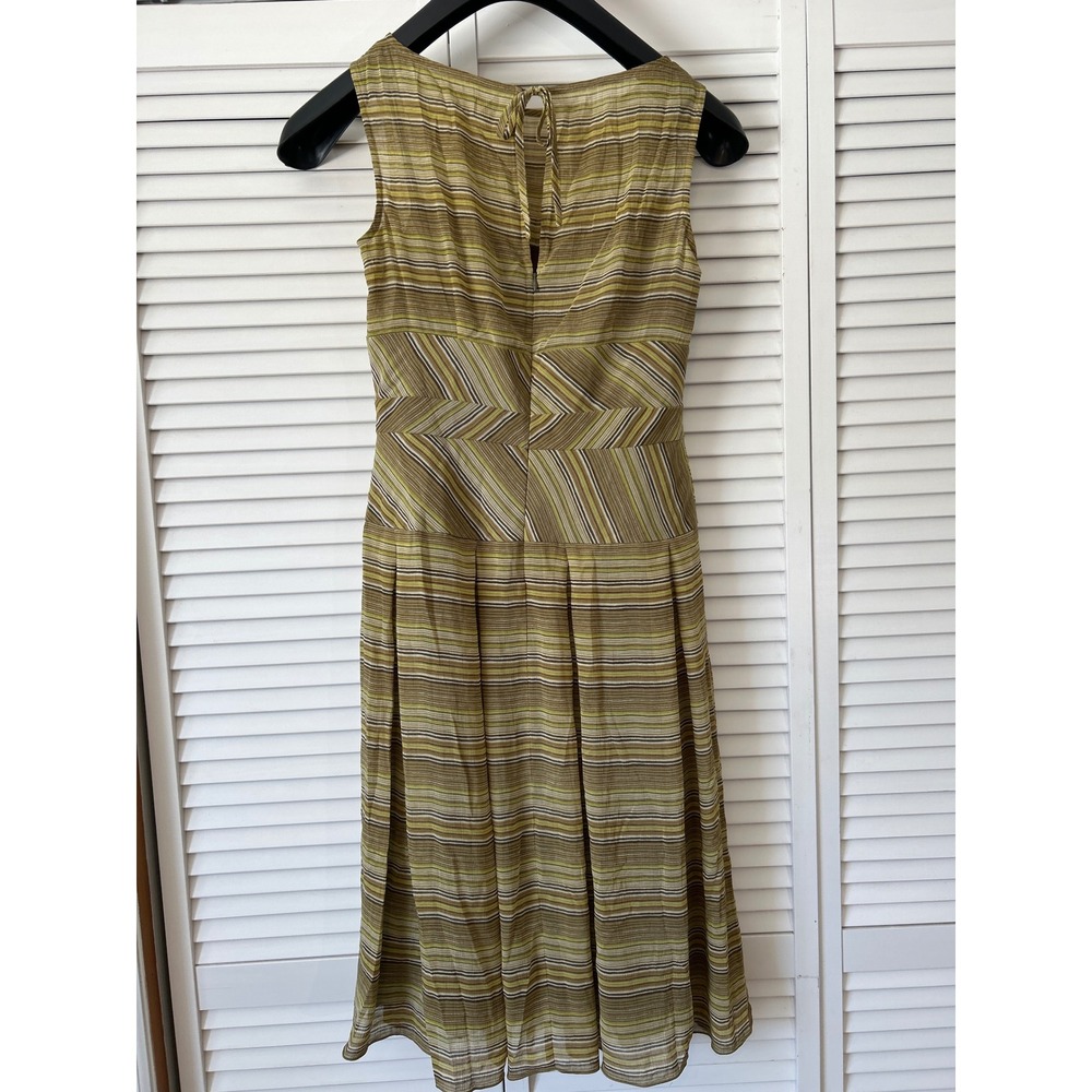 Liz Claiborne Dress Women's Size 10 Olive Green Brown Striped Midi Career Retro - Picture 3 of 8